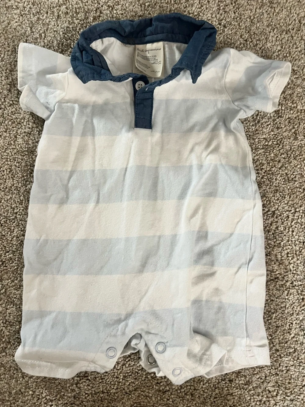 Boys First Impressions Light Blue and White Striped Cotton Shirt Romper 0-3M